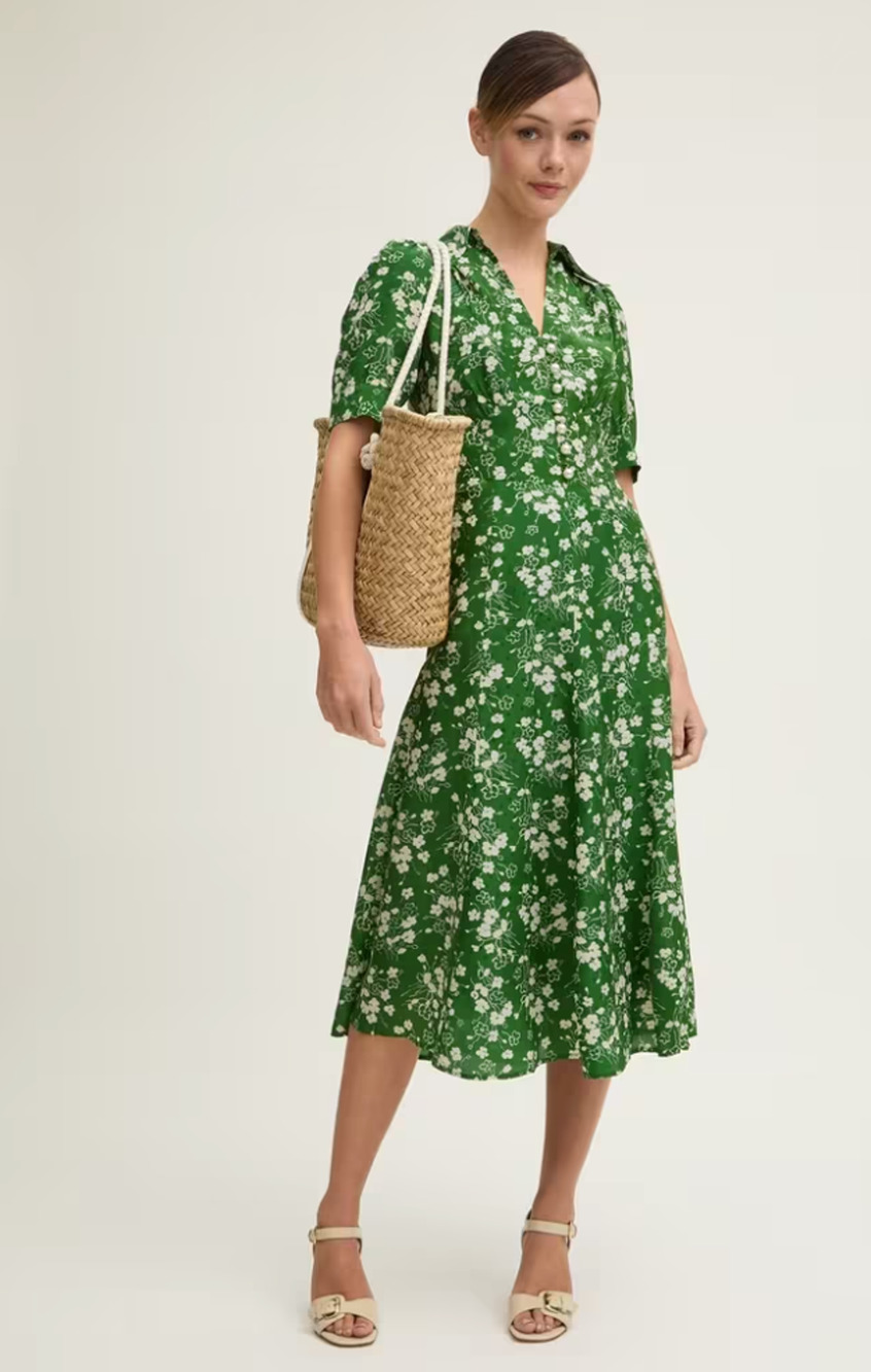 L.K. Bennett Sophie Green & Birch Wildflower Print Dress US 2